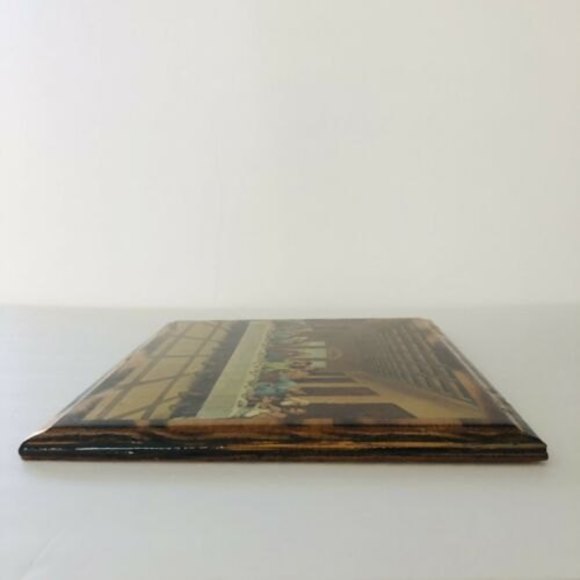 VTG Last Supper Da Vinci Decoupage Religious Wall Hanging Burnt Wood 11" x 9.5" - Picture 5 of 11